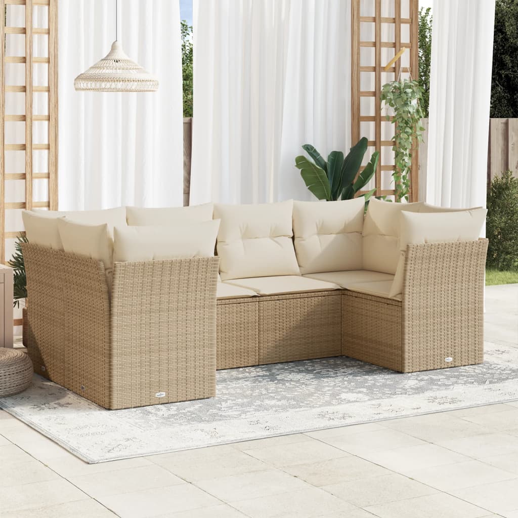 6-delige Loungeset met kussens poly rattan beige is nu te koop bij PeponiXL, paradijselijk wonen!