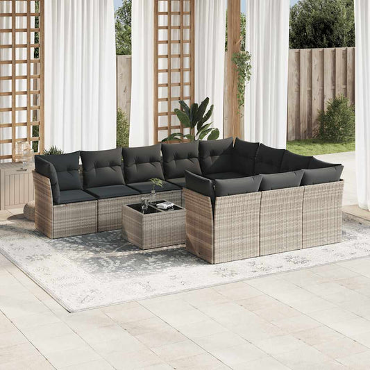 11-delige Loungeset met kussens poly rattan lichtgrijs is nu te koop bij PeponiXL, paradijselijk wonen!