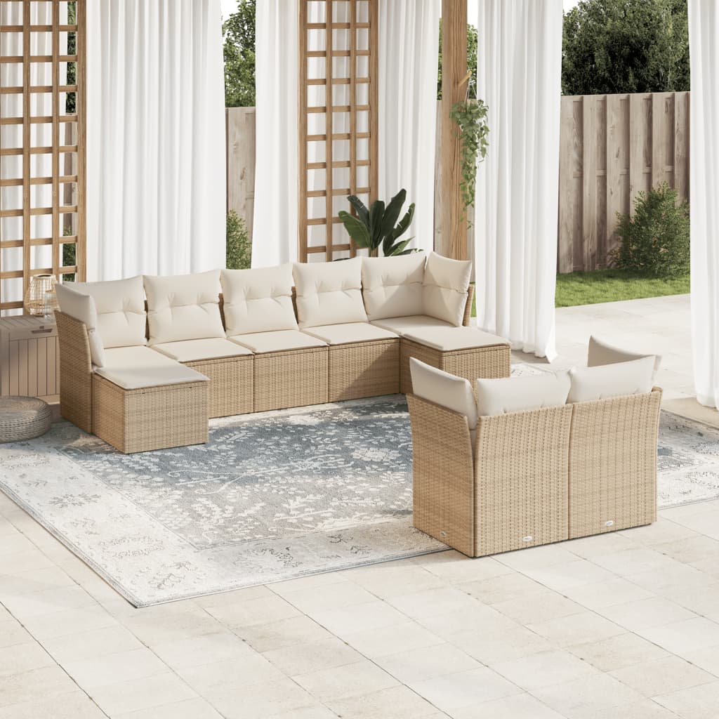 9-delige Loungeset met kussens poly rattan beige is nu te koop bij PeponiXL, paradijselijk wonen!