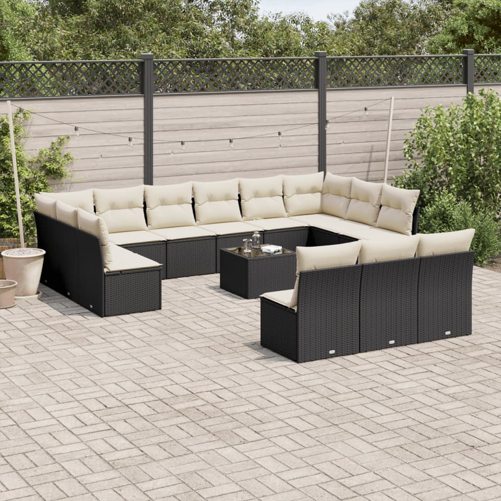 14-delige Loungeset met kussens poly rattan zwart is nu te koop bij PeponiXL, paradijselijk wonen!