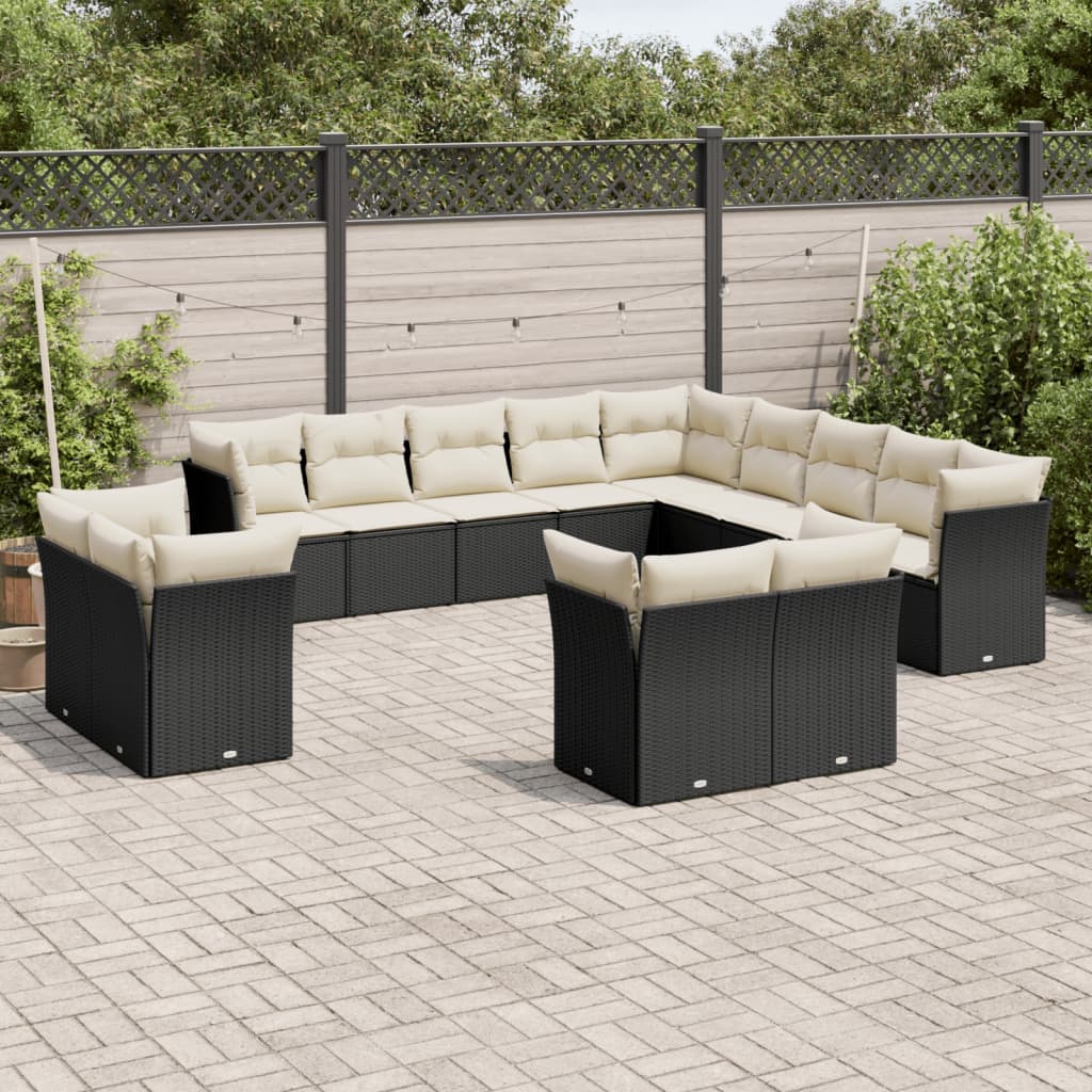 13-delige Loungeset met kussens poly rattan zwart is nu te koop bij PeponiXL, paradijselijk wonen!