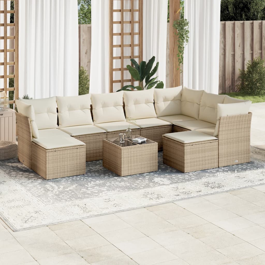 10-delige Loungeset met kussens poly rattan beige is nu te koop bij PeponiXL, paradijselijk wonen!