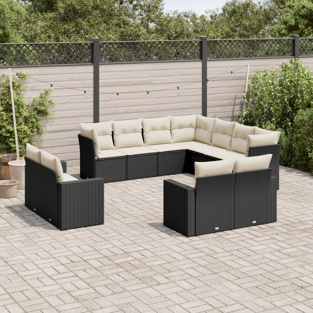 11-delige Loungeset met kussens poly rattan zwart is nu te koop bij PeponiXL, paradijselijk wonen!