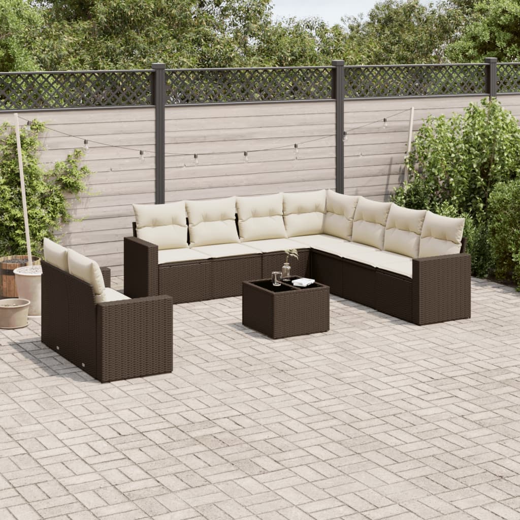 10-delige Loungeset met kussens poly rattan bruin is nu te koop bij PeponiXL, paradijselijk wonen!