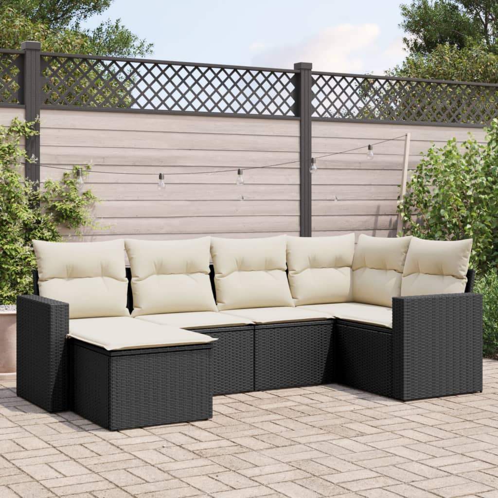 6-delige Loungeset met kussens poly rattan zwart is nu te koop bij PeponiXL, paradijselijk wonen!