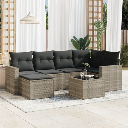 7-delige Loungeset met kussens poly rattan lichtgrijs is nu te koop bij PeponiXL, paradijselijk wonen!