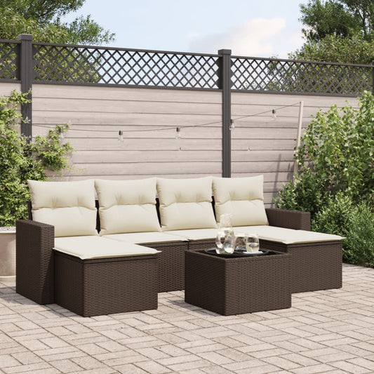 7-delige Loungeset met kussens poly rattan bruin is nu te koop bij PeponiXL, paradijselijk wonen!