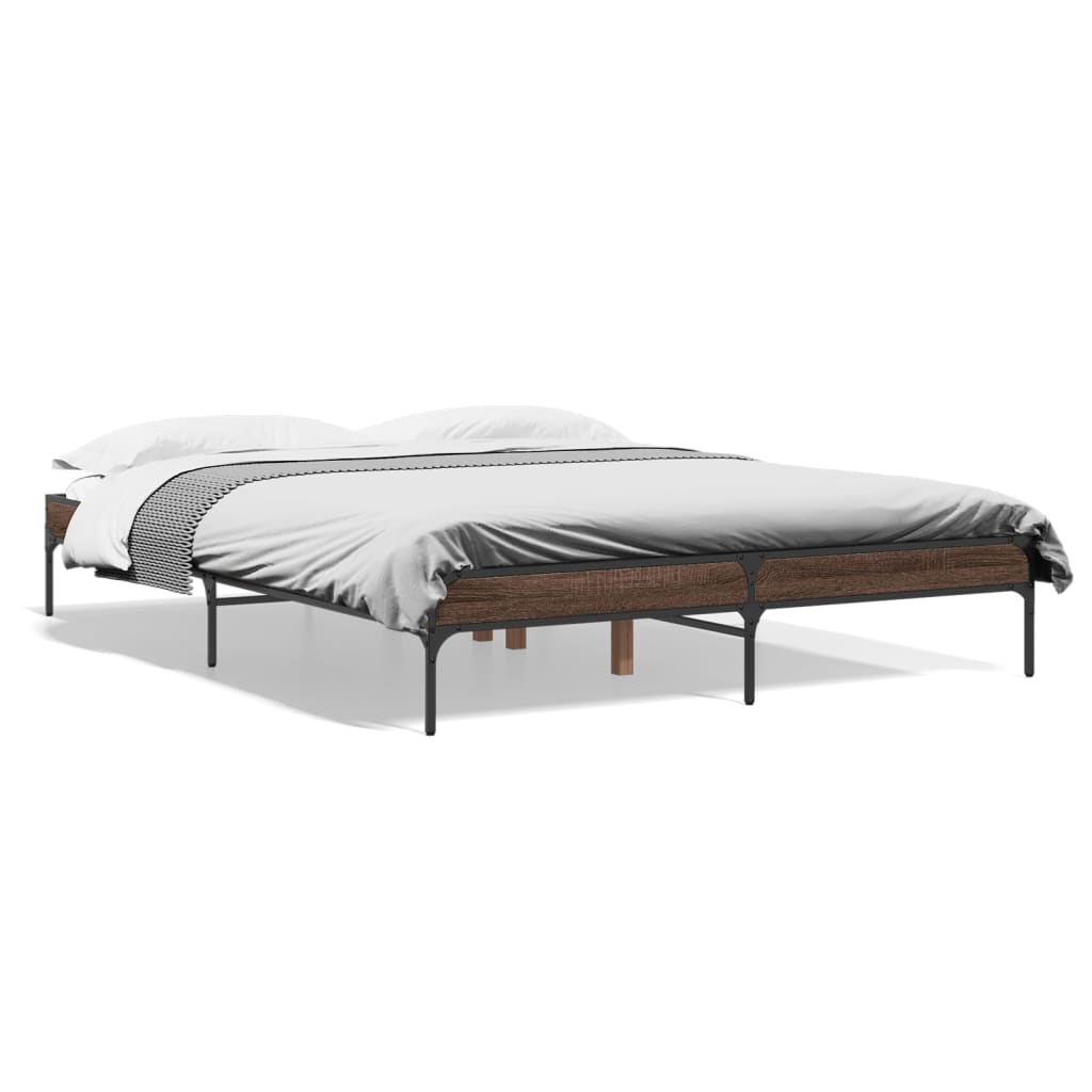 Bedframe bewerkt hout metaal bruin eikenkleur 150x200 cm is nu te koop bij PeponiXL, paradijselijk wonen!