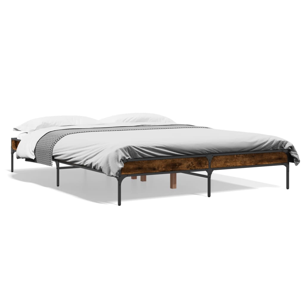 Bedframe bewerkt hout metaal gerookt eikenkleurig 140x200 cm is nu te koop bij PeponiXL, paradijselijk wonen!