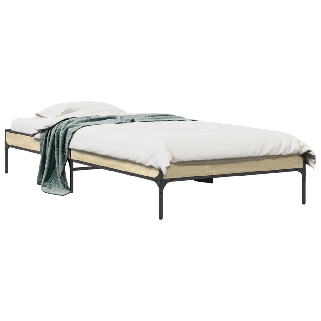 Bedframe bewerkt hout en metaal sonoma eikenkleurig 100x200 cm is nu te koop bij PeponiXL, paradijselijk wonen!
