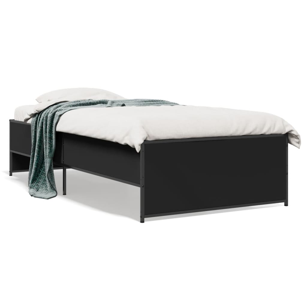 Bedframe bewerkt hout en metaal zwart 100x200 cm is nu te koop bij PeponiXL, paradijselijk wonen!