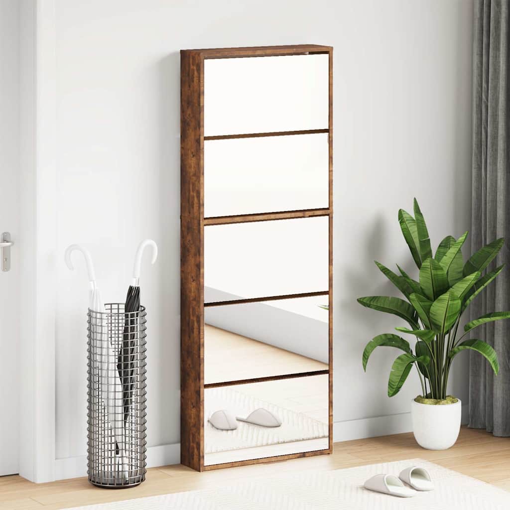 Schoenenkast met spiegel 5-laags 63x17x169,5 cm gerookt eiken is nu te koop bij PeponiXL, paradijselijk wonen!