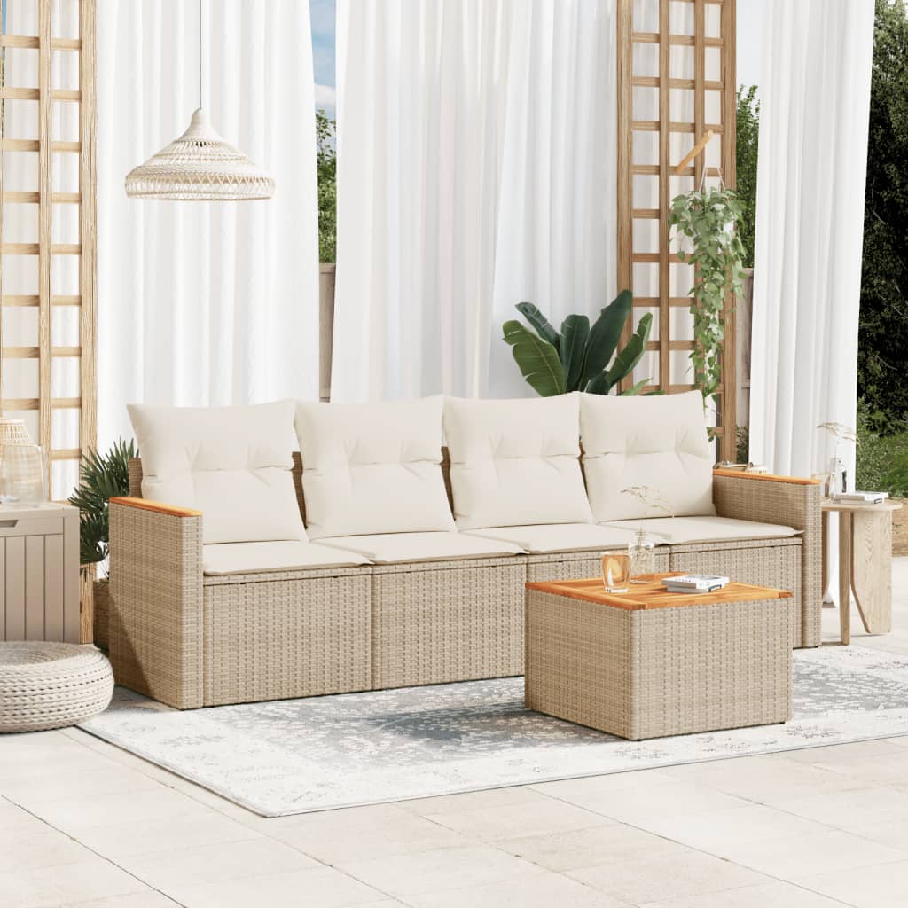 5-delige Loungeset met kussens poly rattan beige is nu te koop bij PeponiXL, paradijselijk wonen!