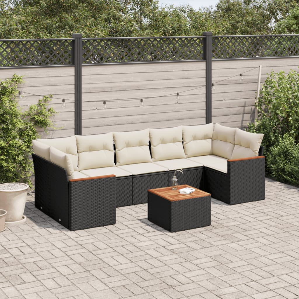 8-delige Loungeset met kussens poly rattan zwart is nu te koop bij PeponiXL, paradijselijk wonen!