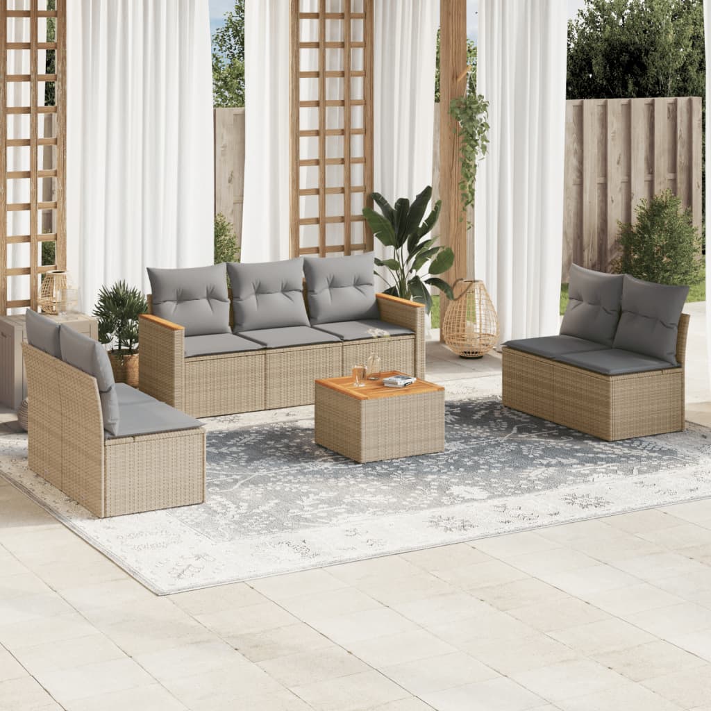 8-delige Loungeset met kussens poly rattan gemengd beige is nu te koop bij PeponiXL, paradijselijk wonen!