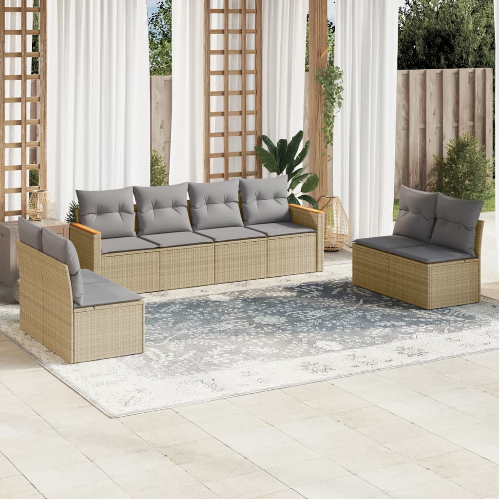 8-delige Loungeset met kussens poly rattan gemengd beige is nu te koop bij PeponiXL, paradijselijk wonen!
