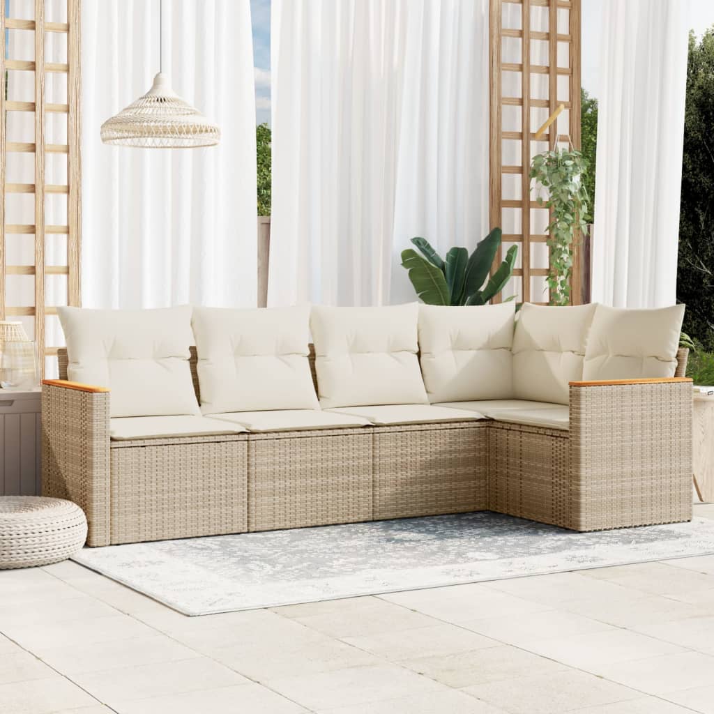5-delige Loungeset met kussens poly rattan beige is nu te koop bij PeponiXL, paradijselijk wonen!