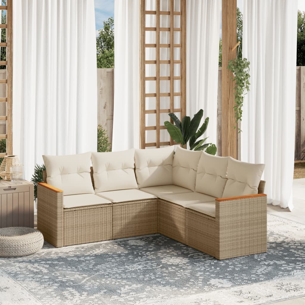 5-delige Loungeset met kussens poly rattan beige is nu te koop bij PeponiXL, paradijselijk wonen!