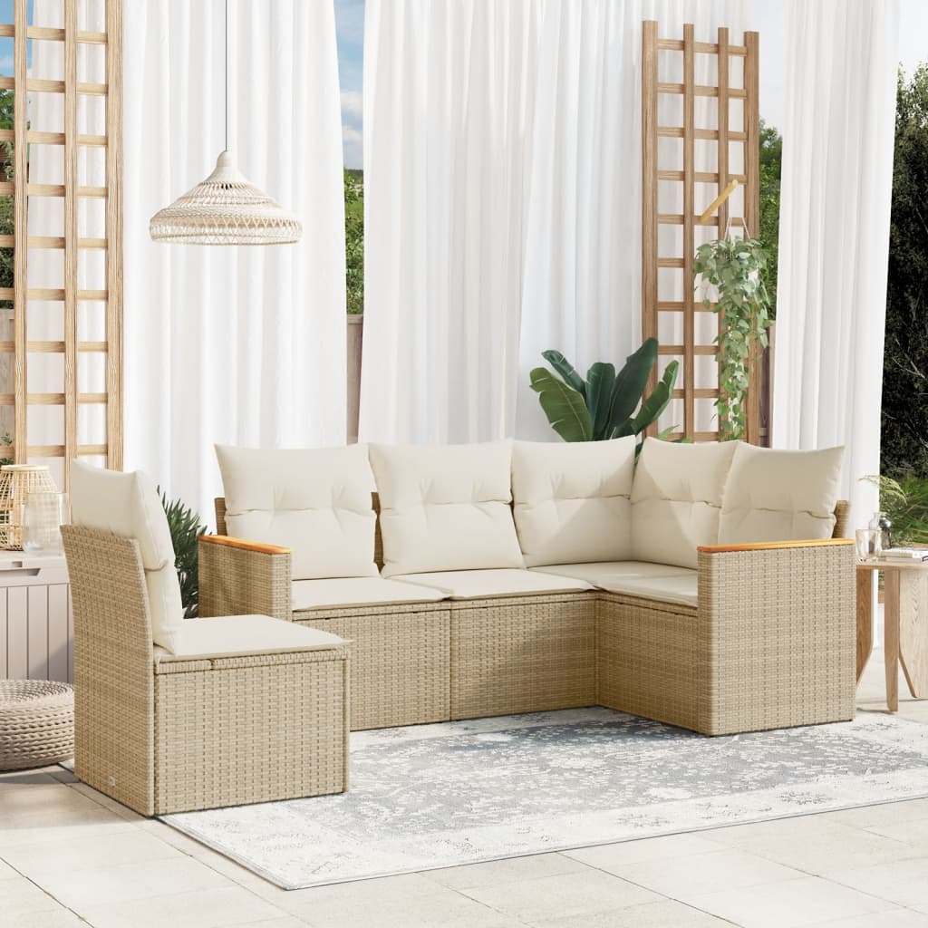 5-delige Loungeset met kussens poly rattan beige is nu te koop bij PeponiXL, paradijselijk wonen!