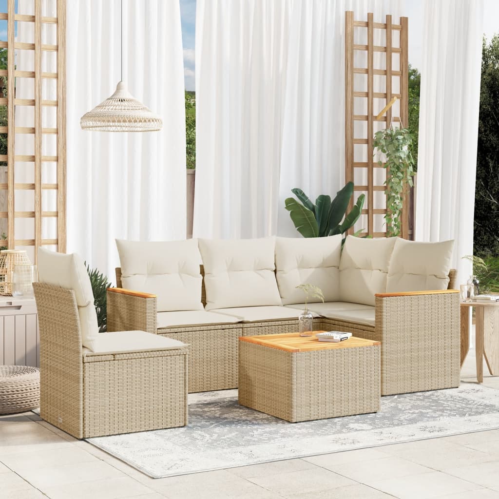 6-delige Loungeset met kussens poly rattan beige is nu te koop bij PeponiXL, paradijselijk wonen!