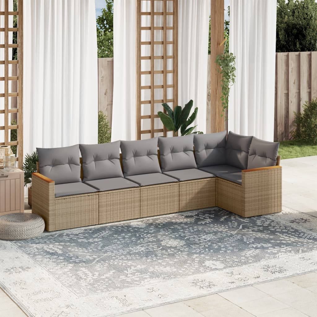 6-delige Loungeset met kussens poly rattan gemengd beige is nu te koop bij PeponiXL, paradijselijk wonen!