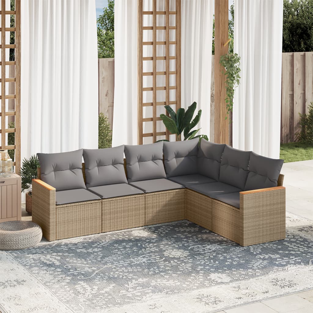 6-delige Loungeset met kussens poly rattan gemengd beige is nu te koop bij PeponiXL, paradijselijk wonen!