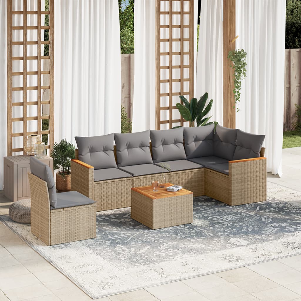 7-delige Loungeset met kussens poly rattan gemengd beige is nu te koop bij PeponiXL, paradijselijk wonen!