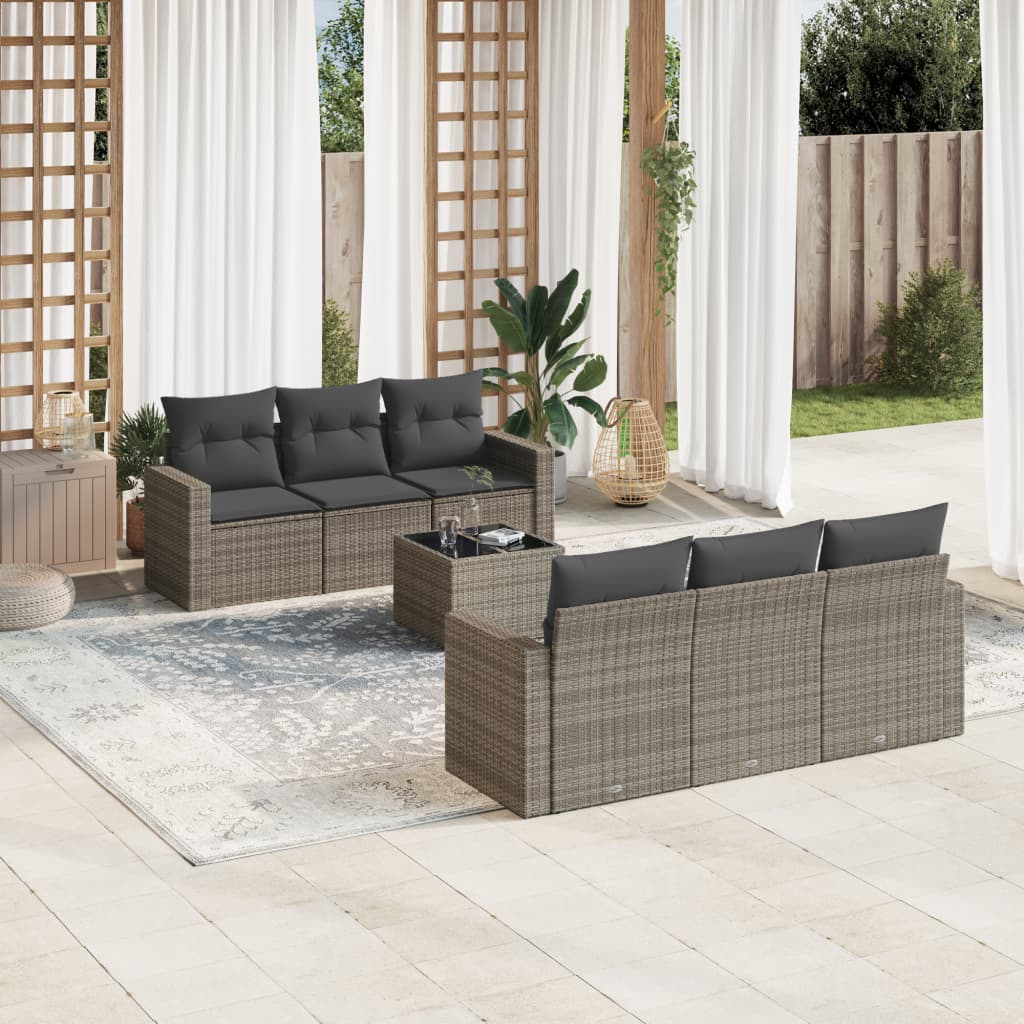 7-delige Loungeset met kussens poly rattan grijs is nu te koop bij PeponiXL, paradijselijk wonen!