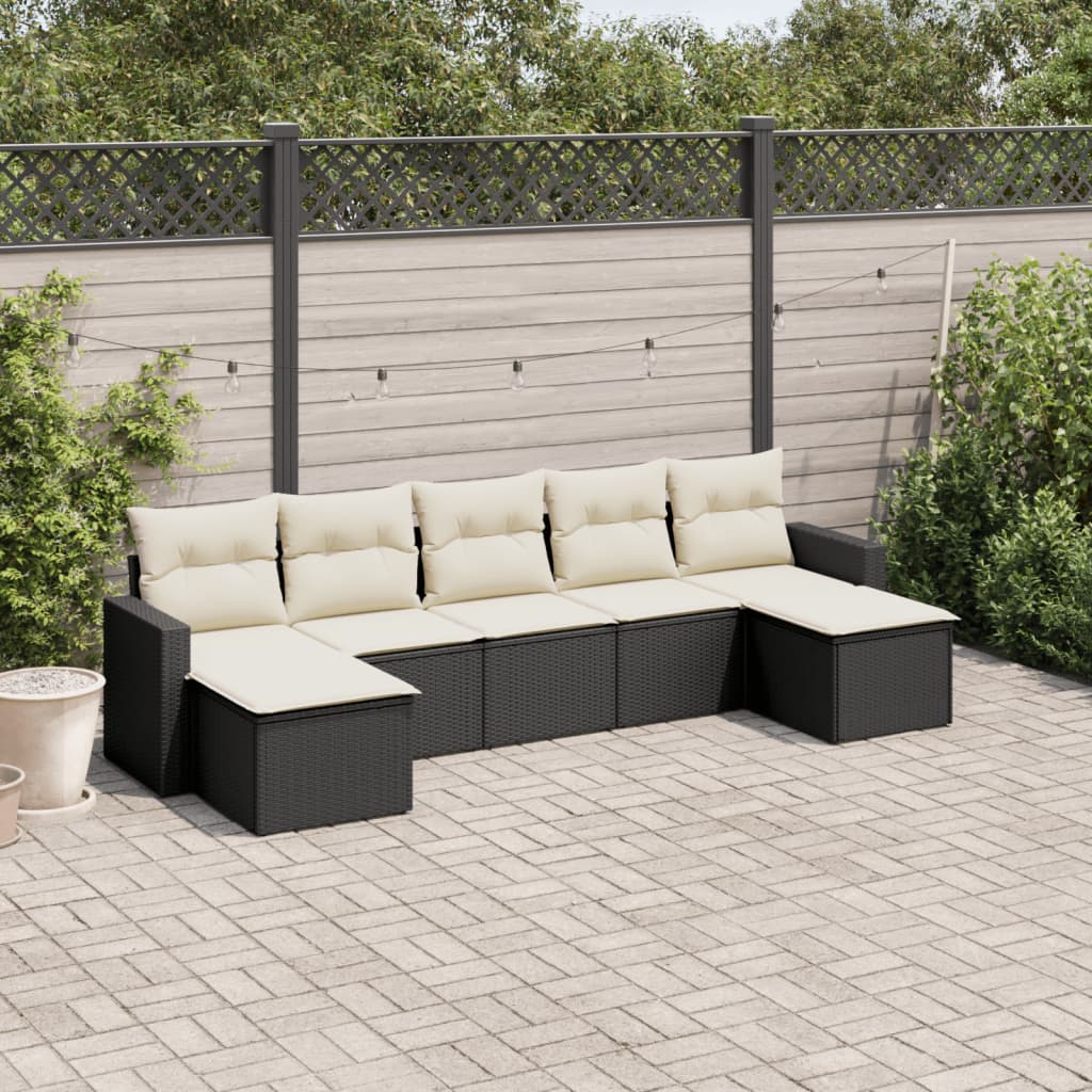 7-delige Loungeset met kussens poly rattan zwart is nu te koop bij PeponiXL, paradijselijk wonen!
