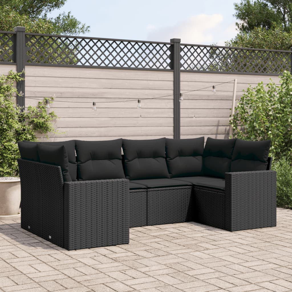6-delige Loungeset met kussens poly rattan zwart is nu te koop bij PeponiXL, paradijselijk wonen!