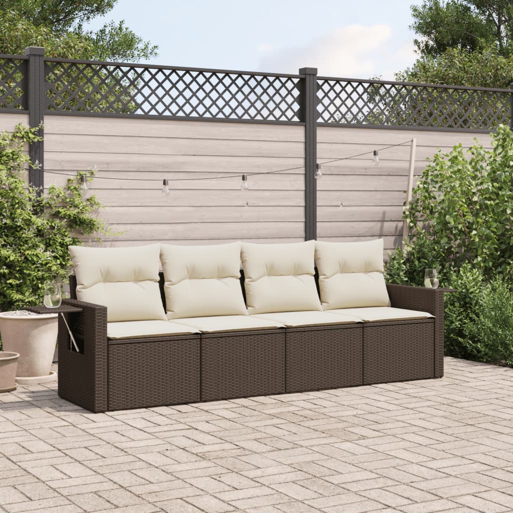 4-delige Loungeset met kussens poly rattan bruin is nu te koop bij PeponiXL, paradijselijk wonen!