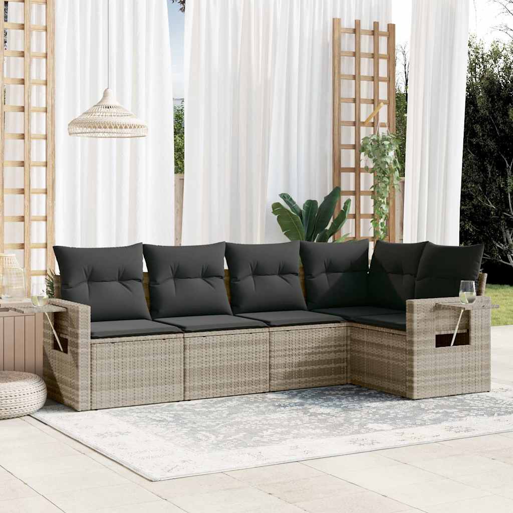 5-delige Loungeset met kussens poly rattan lichtgrijs is nu te koop bij PeponiXL, paradijselijk wonen!