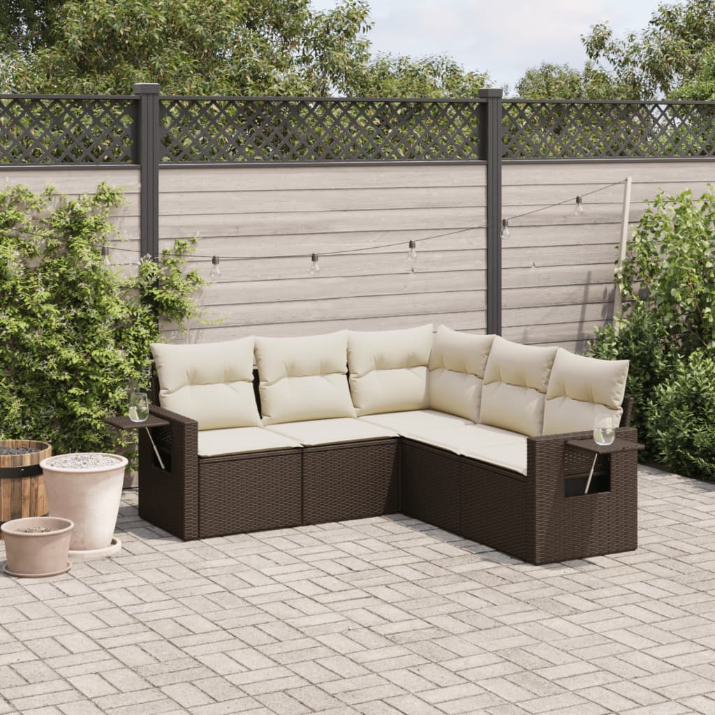 5-delige Loungeset met kussens poly rattan bruin is nu te koop bij PeponiXL, paradijselijk wonen!