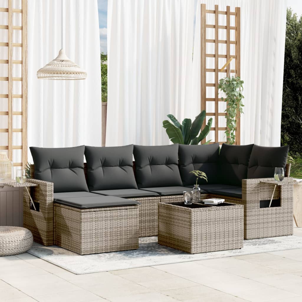 7-delige Loungeset met kussens poly rattan grijs is nu te koop bij PeponiXL, paradijselijk wonen!