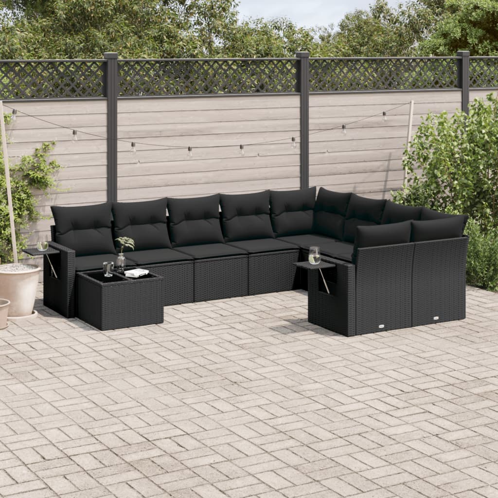 10-delige Loungeset met kussens poly rattan zwart is nu te koop bij PeponiXL, paradijselijk wonen!