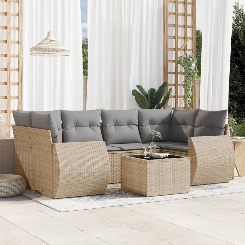 7-delige Loungeset met kussens poly rattan beige is nu te koop bij PeponiXL, paradijselijk wonen!
