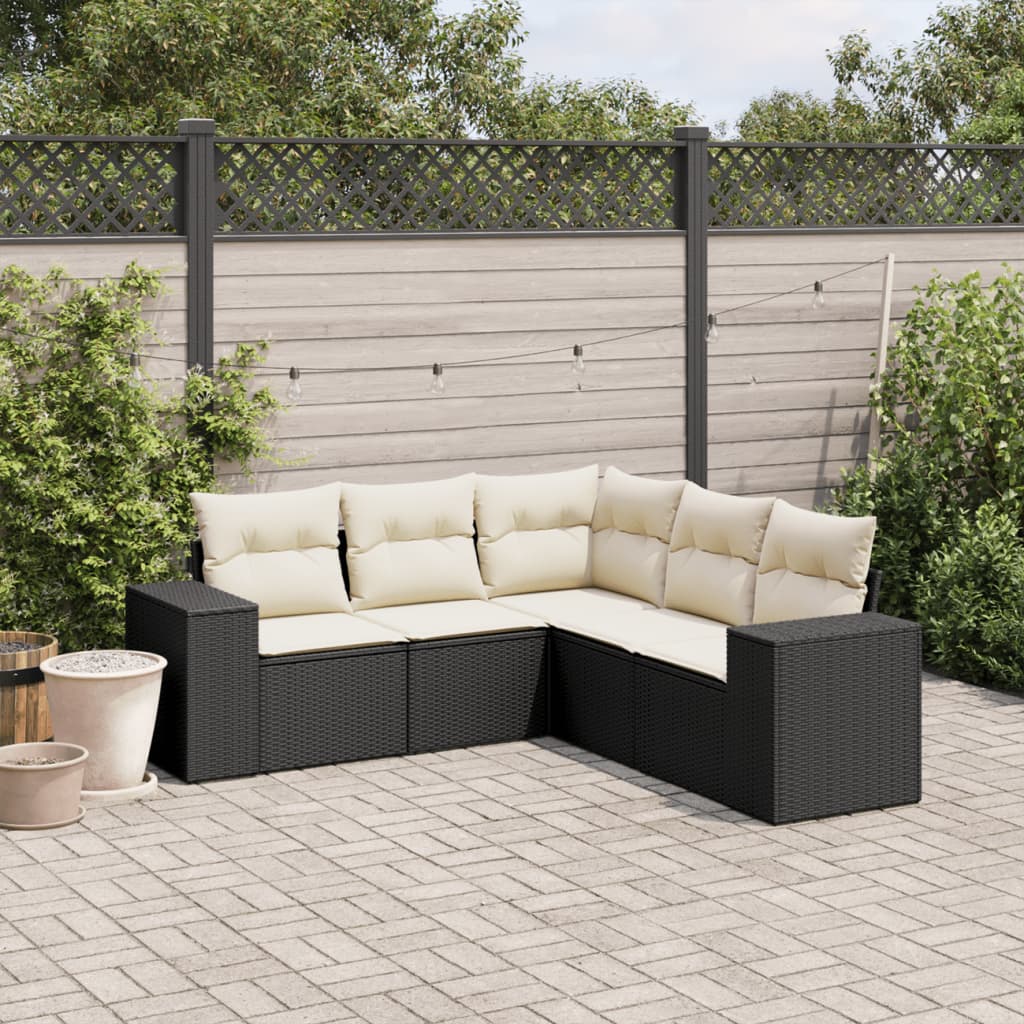 5-delige Loungeset met kussens poly rattan zwart is nu te koop bij PeponiXL, paradijselijk wonen!