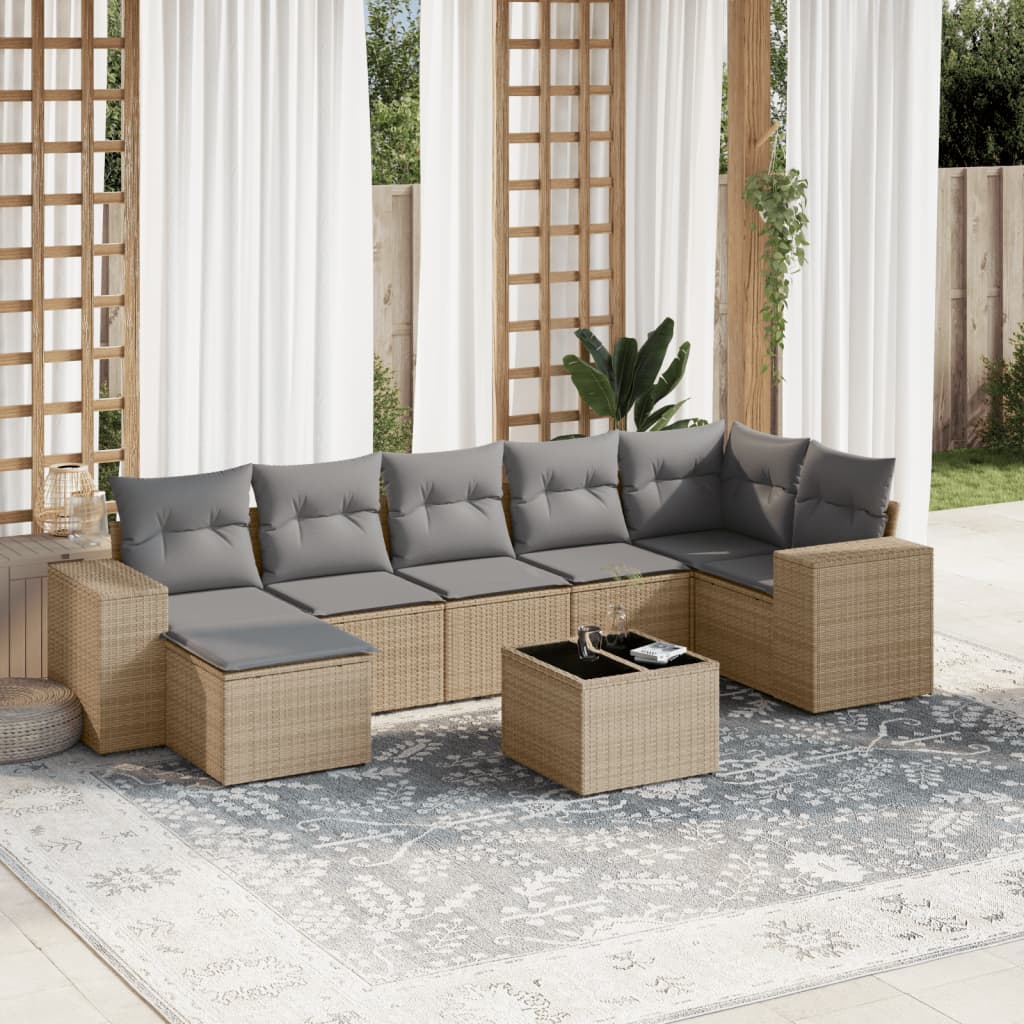 8-delige Loungeset met kussens poly rattan beige is nu te koop bij PeponiXL, paradijselijk wonen!