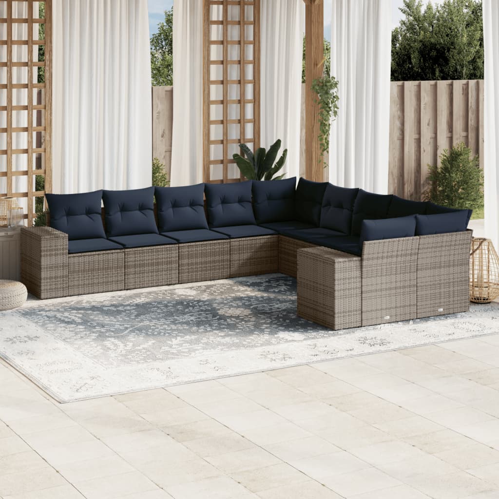 10-delige Loungeset met kussens poly rattan lichtgrijs is nu te koop bij PeponiXL, paradijselijk wonen!