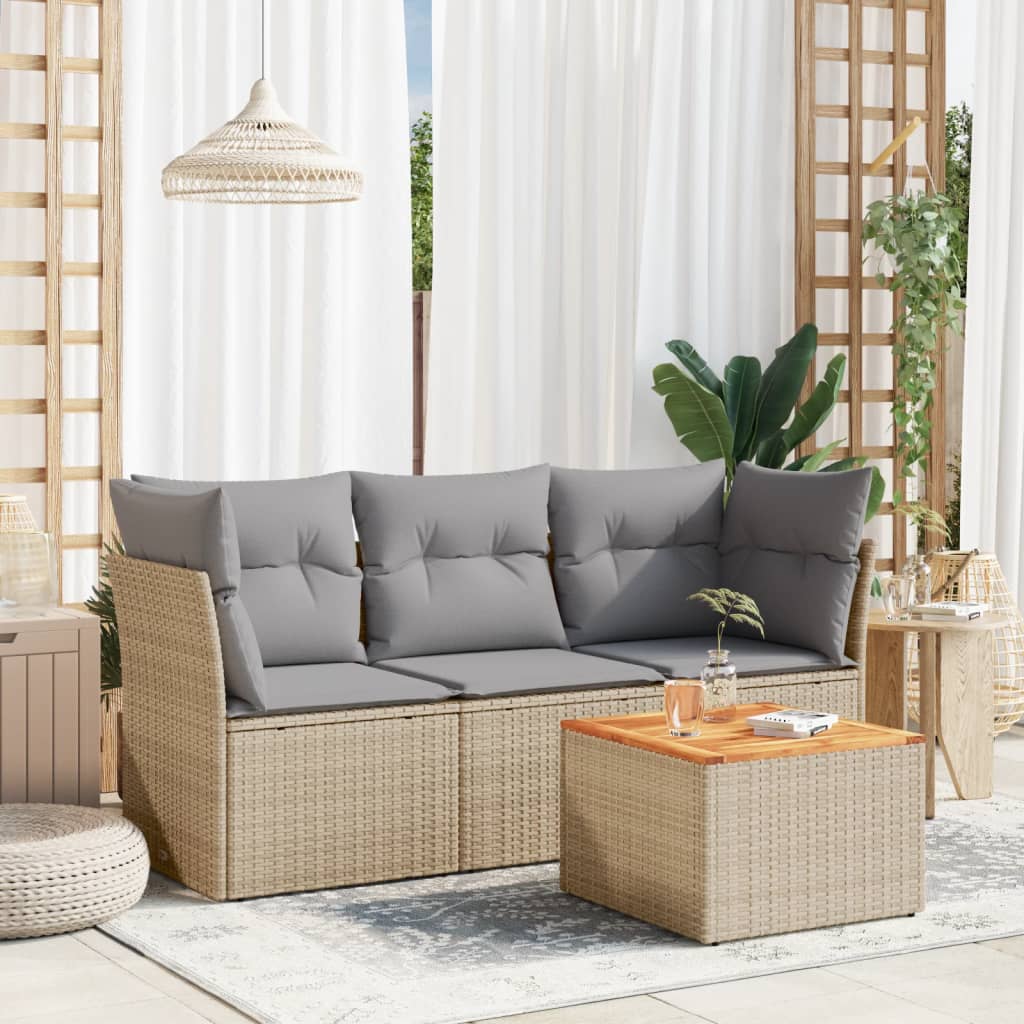 4-delige Loungeset met kussens poly rattan gemengd beige is nu te koop bij PeponiXL, paradijselijk wonen!