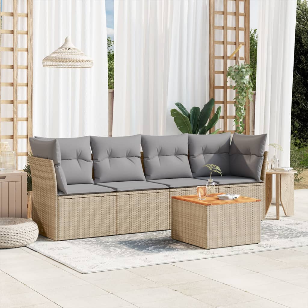 5-delige Loungeset met kussens poly rattan gemengd beige is nu te koop bij PeponiXL, paradijselijk wonen!