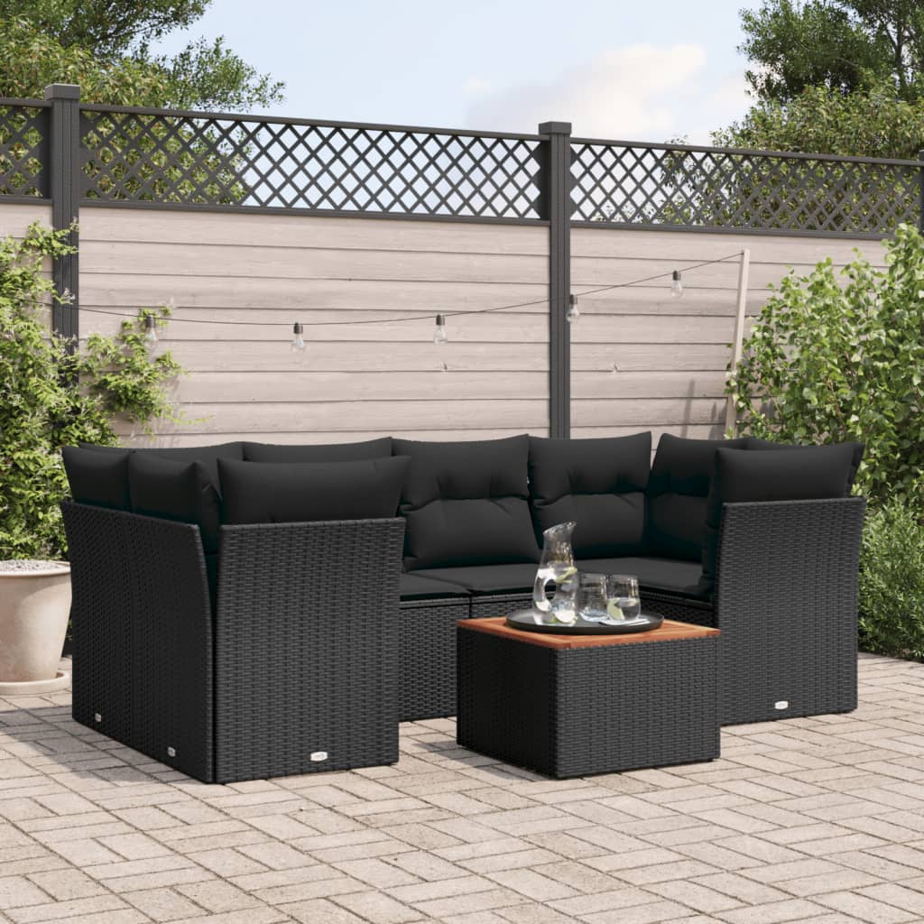 7-delige Loungeset met kussens poly rattan zwart is nu te koop bij PeponiXL, paradijselijk wonen!
