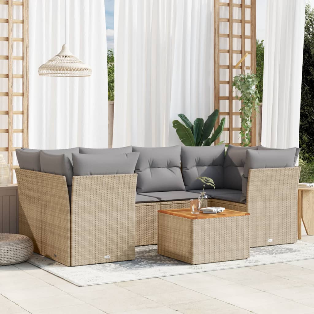 7-delige Loungeset met kussens poly rattan gemengd beige is nu te koop bij PeponiXL, paradijselijk wonen!