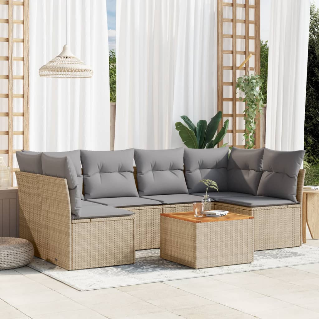 7-delige Loungeset met kussens poly rattan gemengd beige is nu te koop bij PeponiXL, paradijselijk wonen!