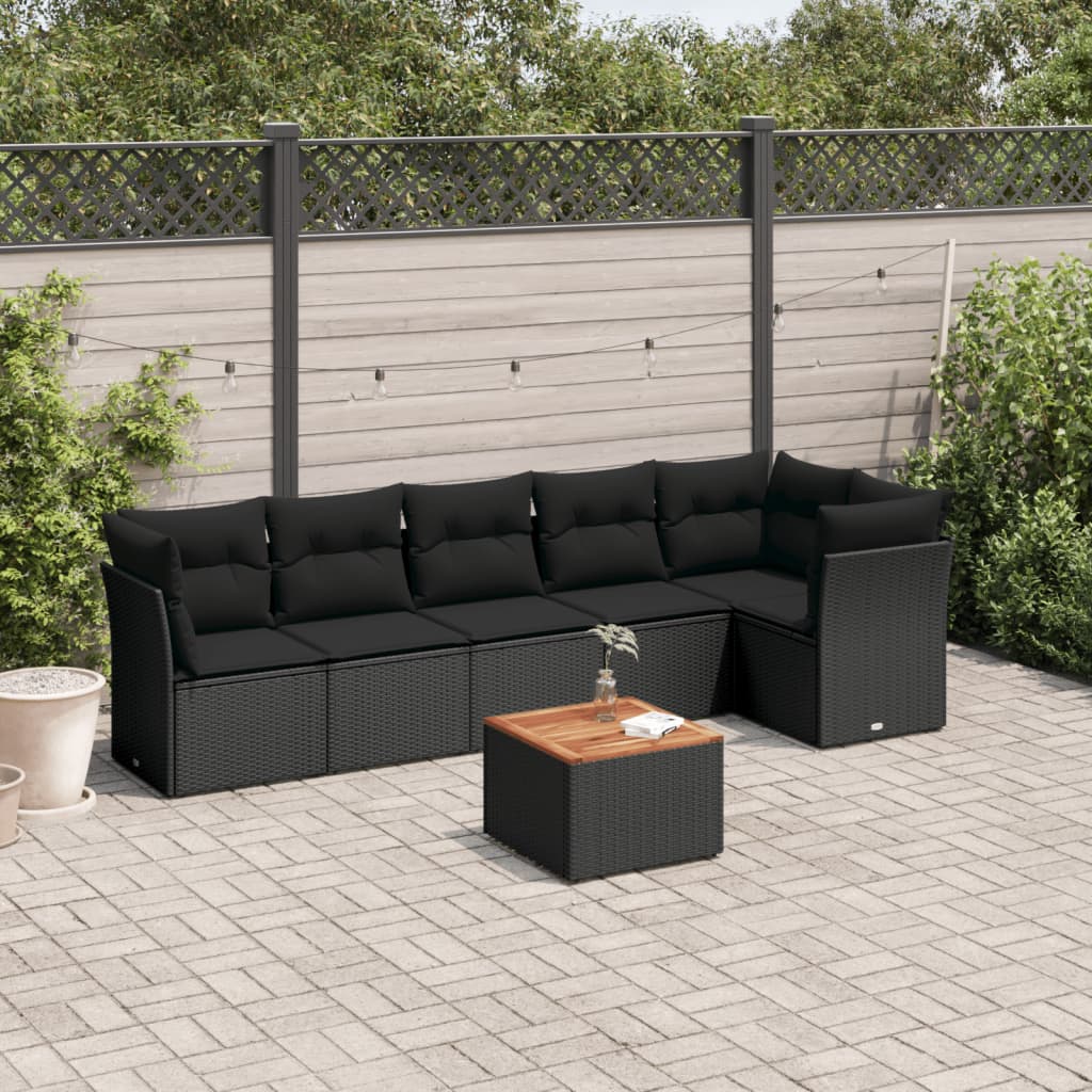 7-delige Loungeset met kussens poly rattan zwart is nu te koop bij PeponiXL, paradijselijk wonen!