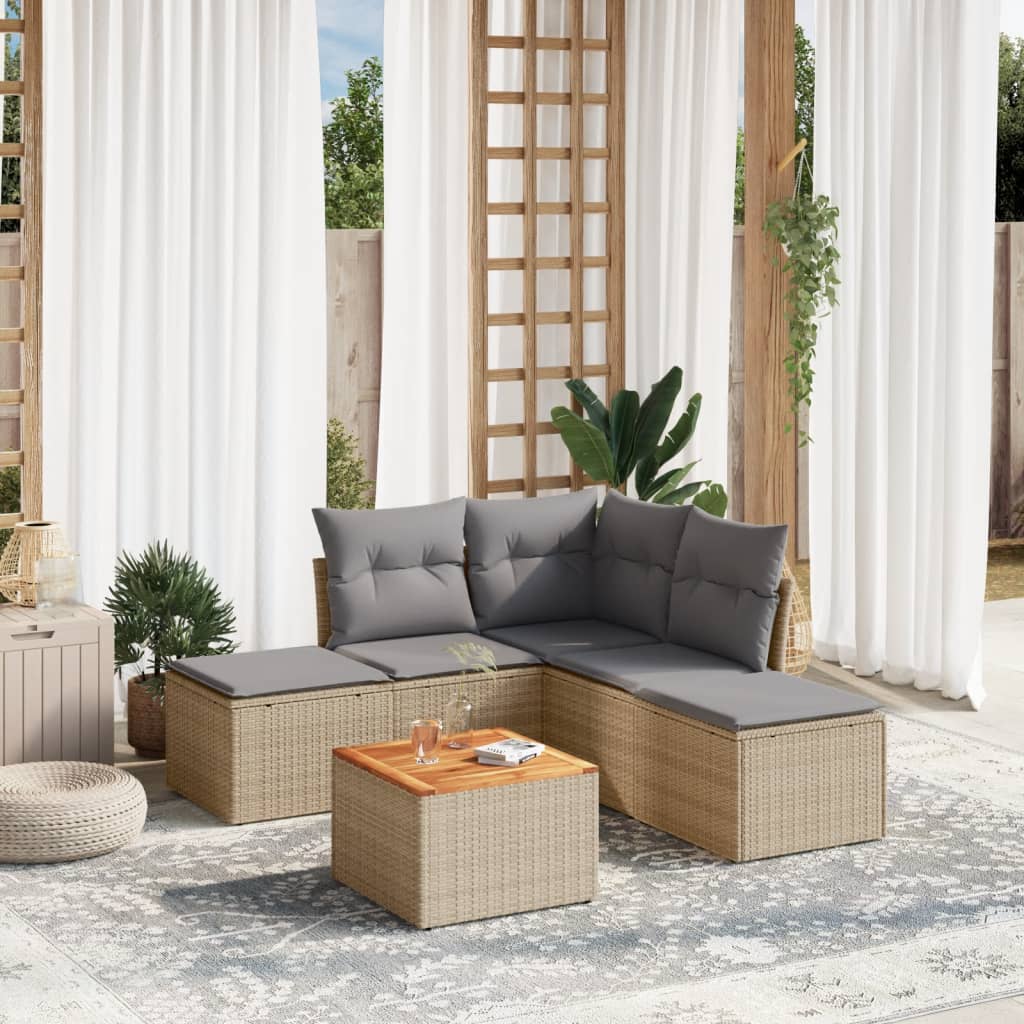 6-delige Loungeset met kussens poly rattan gemengd beige is nu te koop bij PeponiXL, paradijselijk wonen!