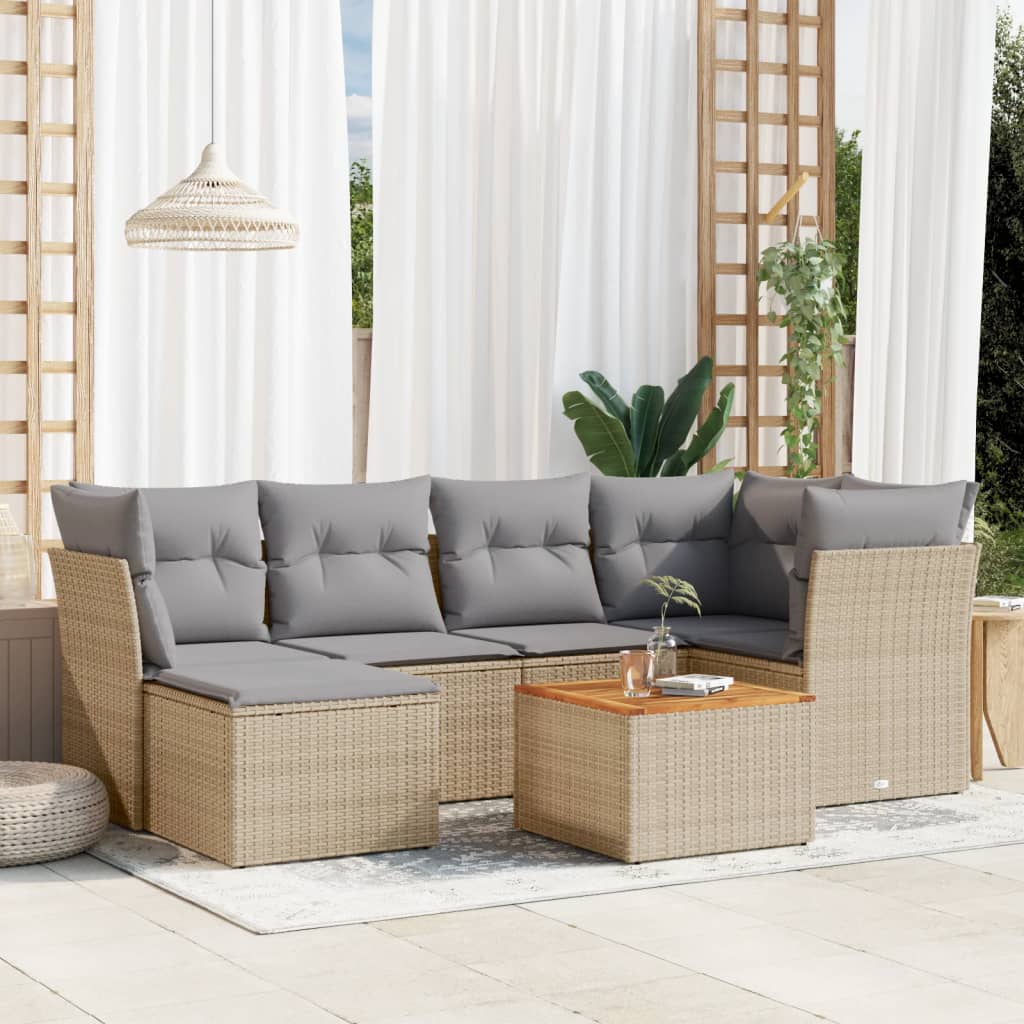 7-delige Loungeset met kussens poly rattan gemengd beige is nu te koop bij PeponiXL, paradijselijk wonen!