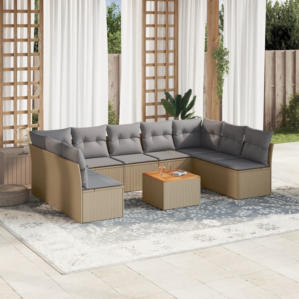 10-delige Loungeset met kussens poly rattan gemengd beige is nu te koop bij PeponiXL, paradijselijk wonen!