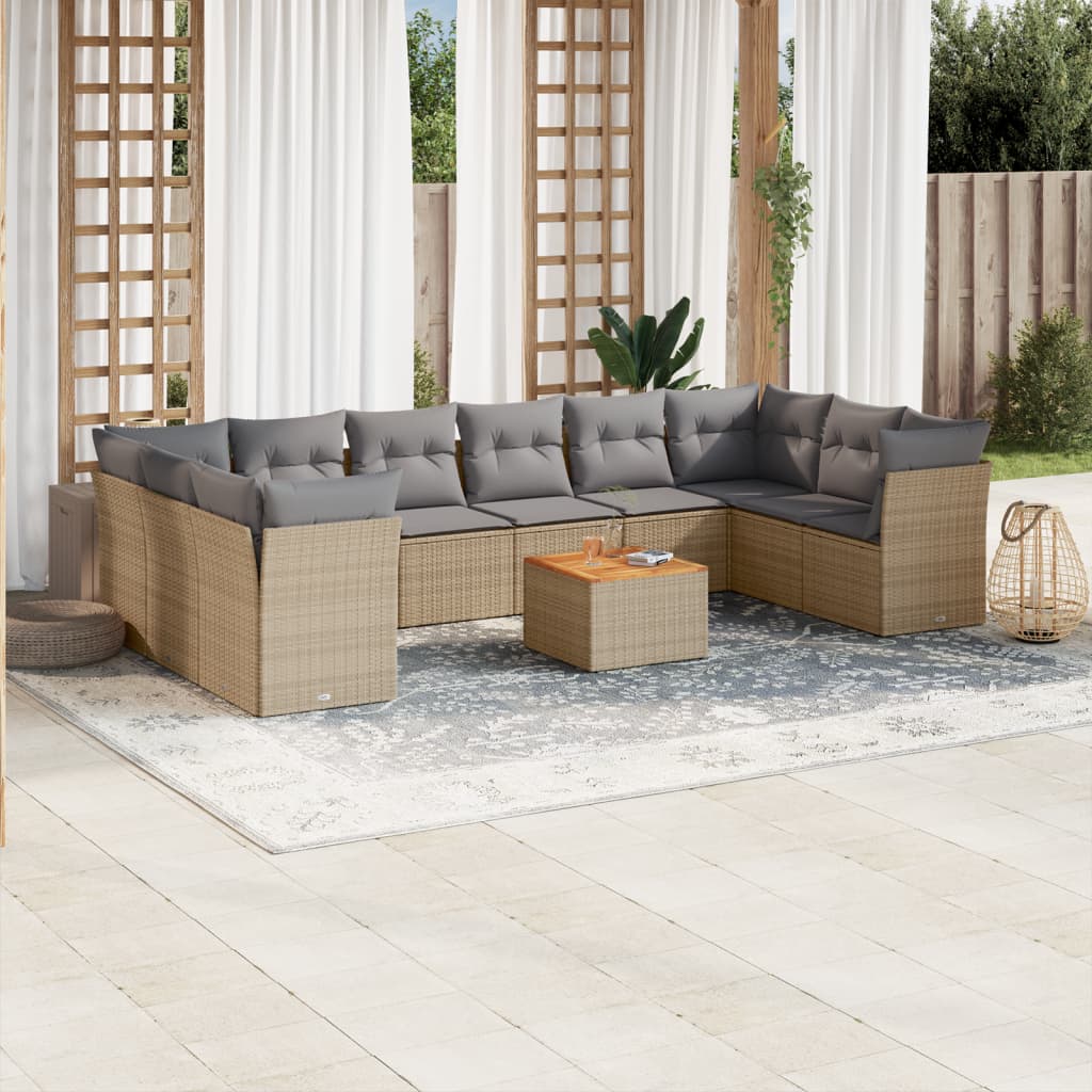 11-delige Loungeset met kussens poly rattan gemengd beige is nu te koop bij PeponiXL, paradijselijk wonen!