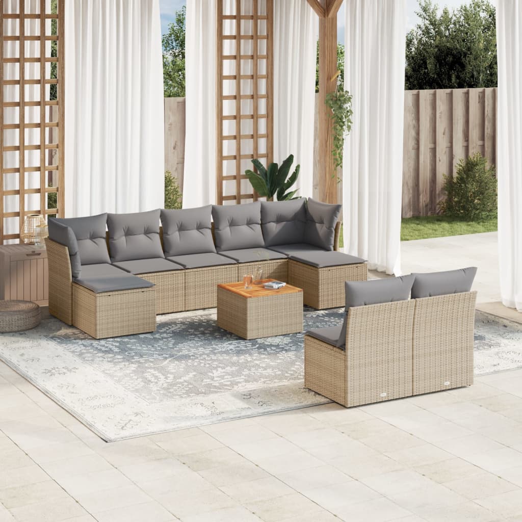 10-delige Loungeset met kussens poly rattan gemengd beige is nu te koop bij PeponiXL, paradijselijk wonen!